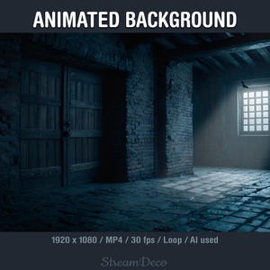 Geanimeerde streamachtergrond: verlaten huis, donkere VTuber- of streamerruimte, Twitch-overlay, YouTube, OBS, naadloze loop, mp4