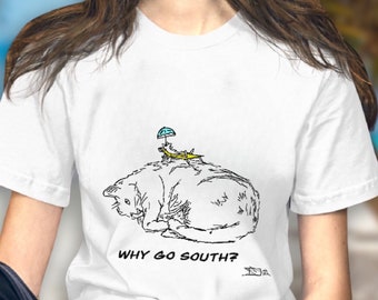 Why Go South? Cat and mouse funny t-shirt, unisex, casual, hand drawn art, premium tee, cat lover gift