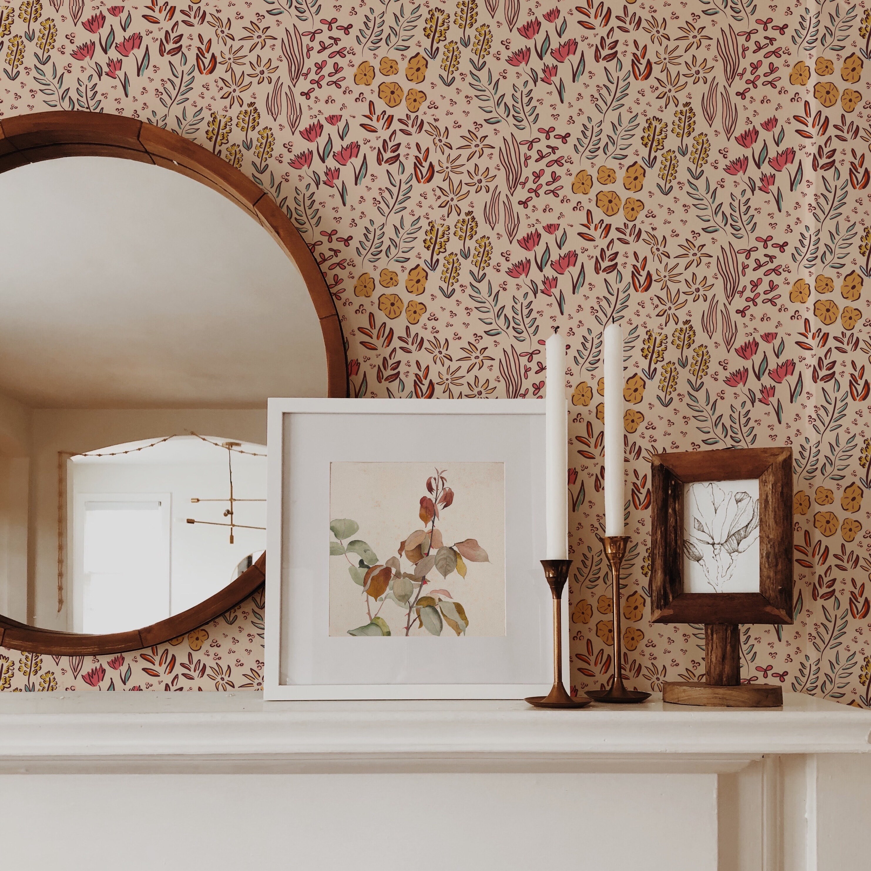Hand Drawn Wildflower Meadow on Cream Wallpaper, Peel and Stick or Pre ...