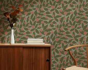 Blockprint wallpaper, floral wallpaper, Peel and Stick, Pre-pasted Removable, Renter Friendly, English Cottage, Traditional Vintage