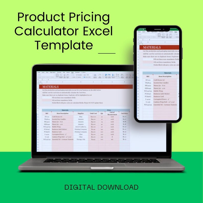 Product Pricing Calculator Excel Template Etsy