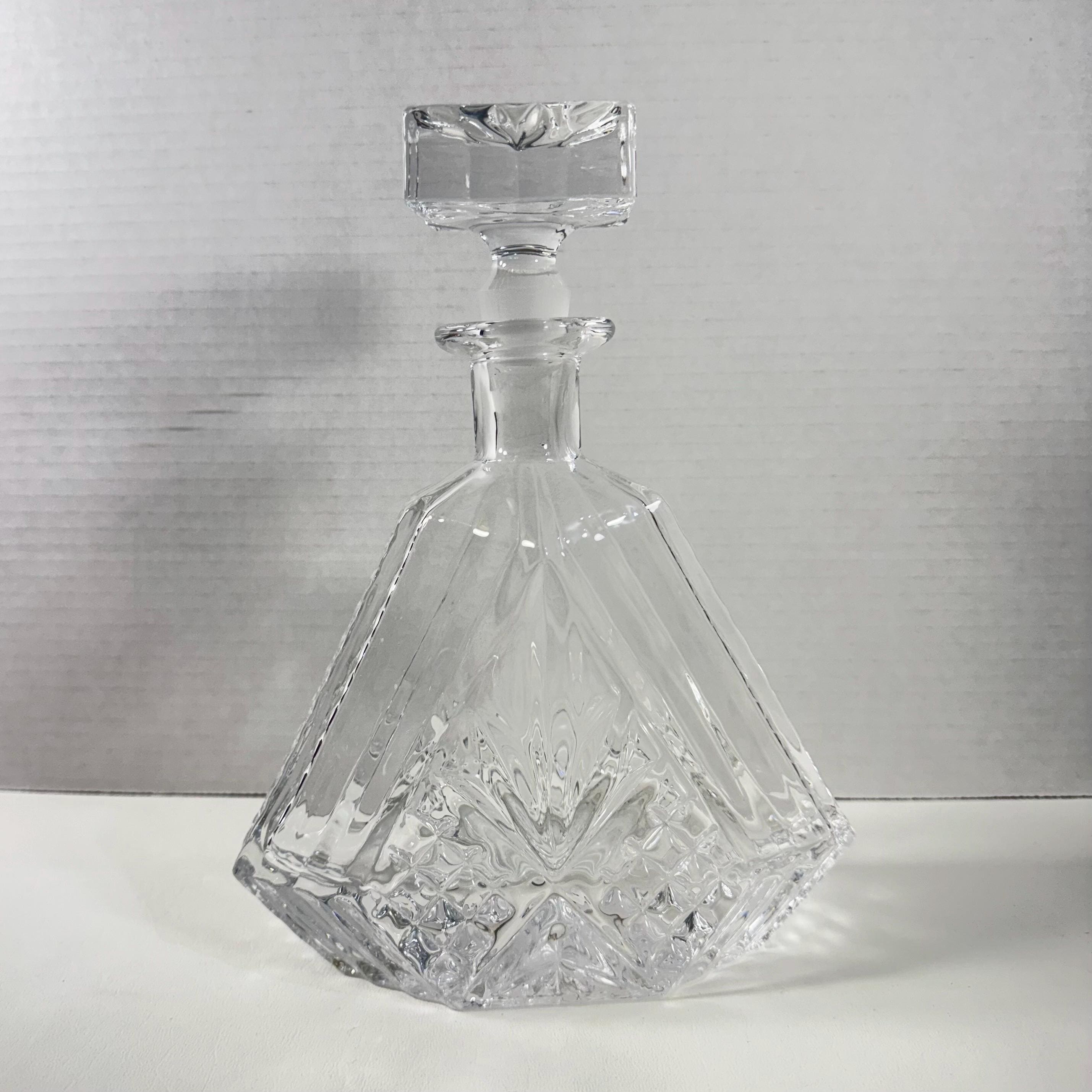 Glass Liquor Decanter With Stopper 9.25” Tall Pressed Glass