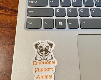 Emotional Support Animal Dog Sticker |Dog Lover| Pug Lover| Water bottle Sticker| Laptop Sticker| Funny Dog Sticker| Cute Animal Sticker