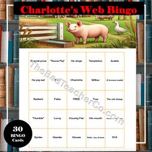 Juego de bingo Charlotte's Web/30 tarjetas de BINGO/30 tarjetas de llamadas/ELAR de 4.º a 7.º grado/Bingo imprimible/Aula de educación en el hogar/Juego de repaso/Descarga digital