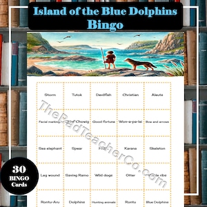 Jeu de bingo sur l'île des dauphins bleus|30 cartes de BINGO|30 cartes d'appel|2e-5e ELAR|Bingo à imprimer|Salle de classe à domicile|Téléchargement numérique