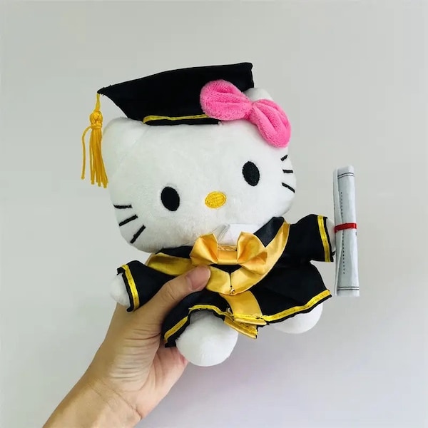 Sanrio Kawaii Bachelor Gown Graduate Cap Hello Kitty Plush Toy Stuffed Animal Cat Doll Cartoon Cute Room Decor Anime Peluche Toy