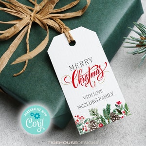 Christmas Gift Tag Printable, Printable Merry Christmas Gift Tag, Holiday Party Favor Tag, Editable Christmas Gift Tag Download, Holiday tag