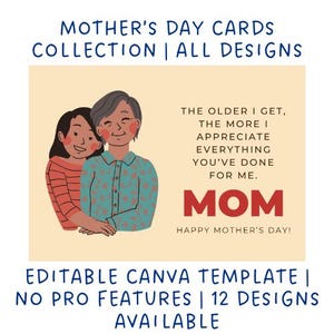 Happy Mother's Day Editable and Printable Cards | Mothers Day Card | Editable Template in Canva | Printable Mothers Day Card | with Freebies