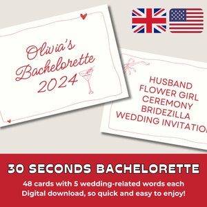 Bachelorette Party Game || Printable and Customizable Bridal Shower Game || 30 Seconds Hen Party || Minimalist || English