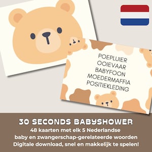 Spel voor Babyshower || Printbaar en Aanpasbaar Babyfeestje Spel || 30 Seconds Baby Zwangerschap Thema || Beige || Nederlands || Dutch