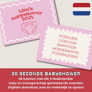 Juego para Baby Shower || Juego de Baby Shower Imprimible y Personalizable || Tema de embarazo de bebé de 30 segundos || Rosa || holandés || Holandés