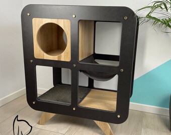 Handcrafted wooden design cat tree