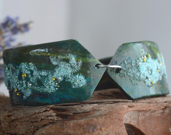 Wide cuff bracelet: Aesthetic handmade jewelry in stainless steel and polymer clay for contemporary boho women