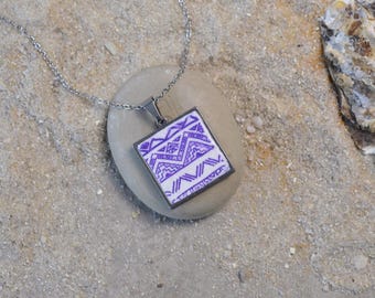 Cool romantic patterned necklace: Aesthetic handmade jewelry in stainless steel and polymer clay - Contemporary boho woman