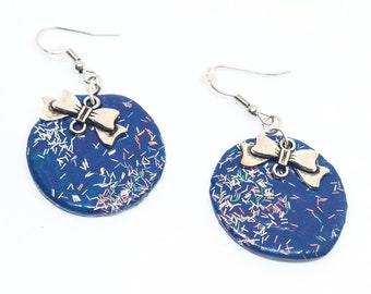 Strass charm earrings: handmade jewelry in stainless steel and polymer clay