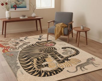 Talismanic Tiger Area Rug, Eclectic Colorful Abstract Design