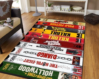 Nostalgic Retro Style Vhs Case Themed Horror Movie Room Rug, Classic Horror Movies Decor, Home Theater TV Room Carpet, Nostalgic Decor