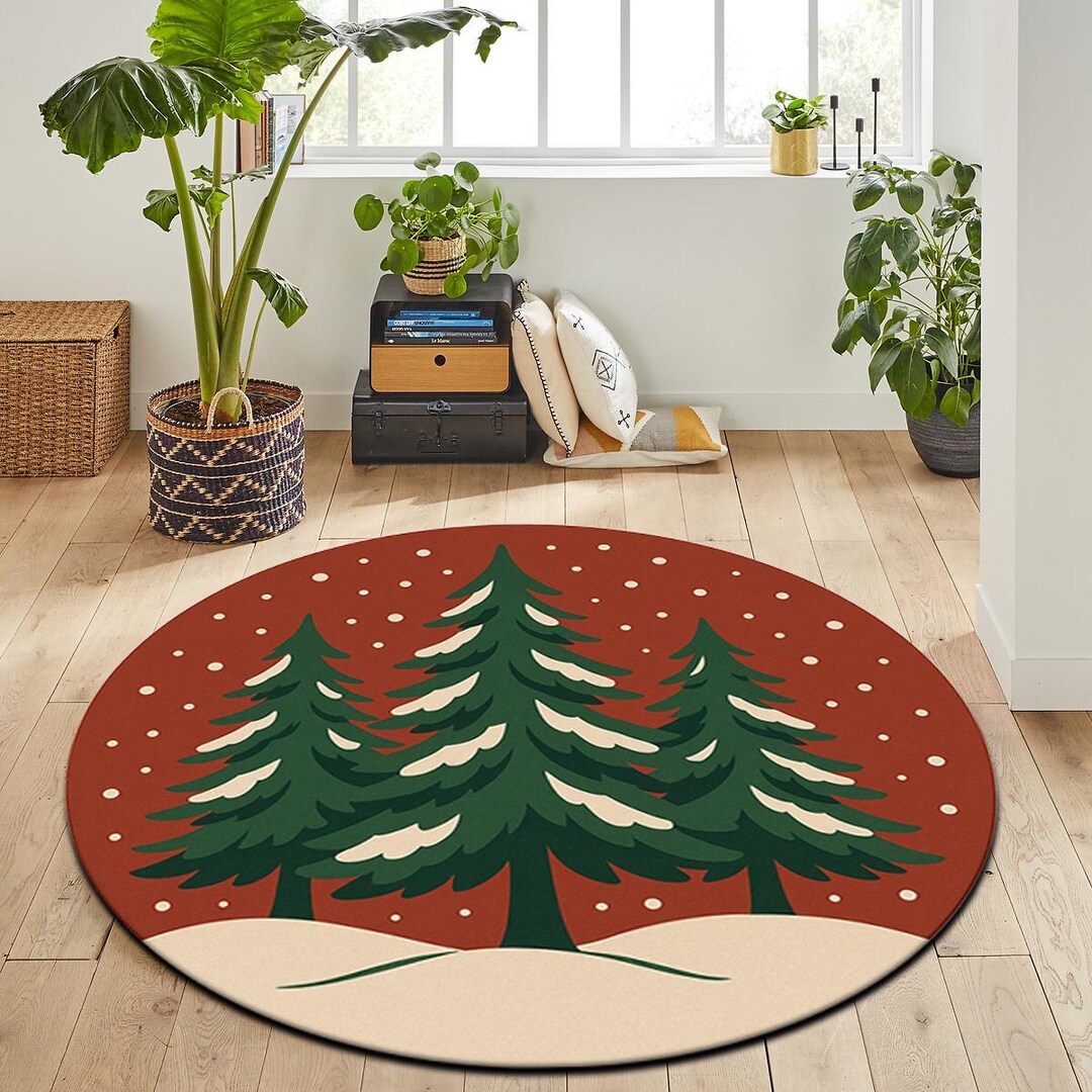 Xmas Tree Rug Christmas Tree Round Rug, Holiday Decor, Washable Non Slip Xmas Mat - Etsy