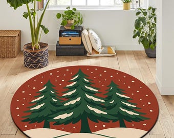 Tapis rond sapin de Noël, décoration des fêtes, tapis de Noël antidérapant lavable