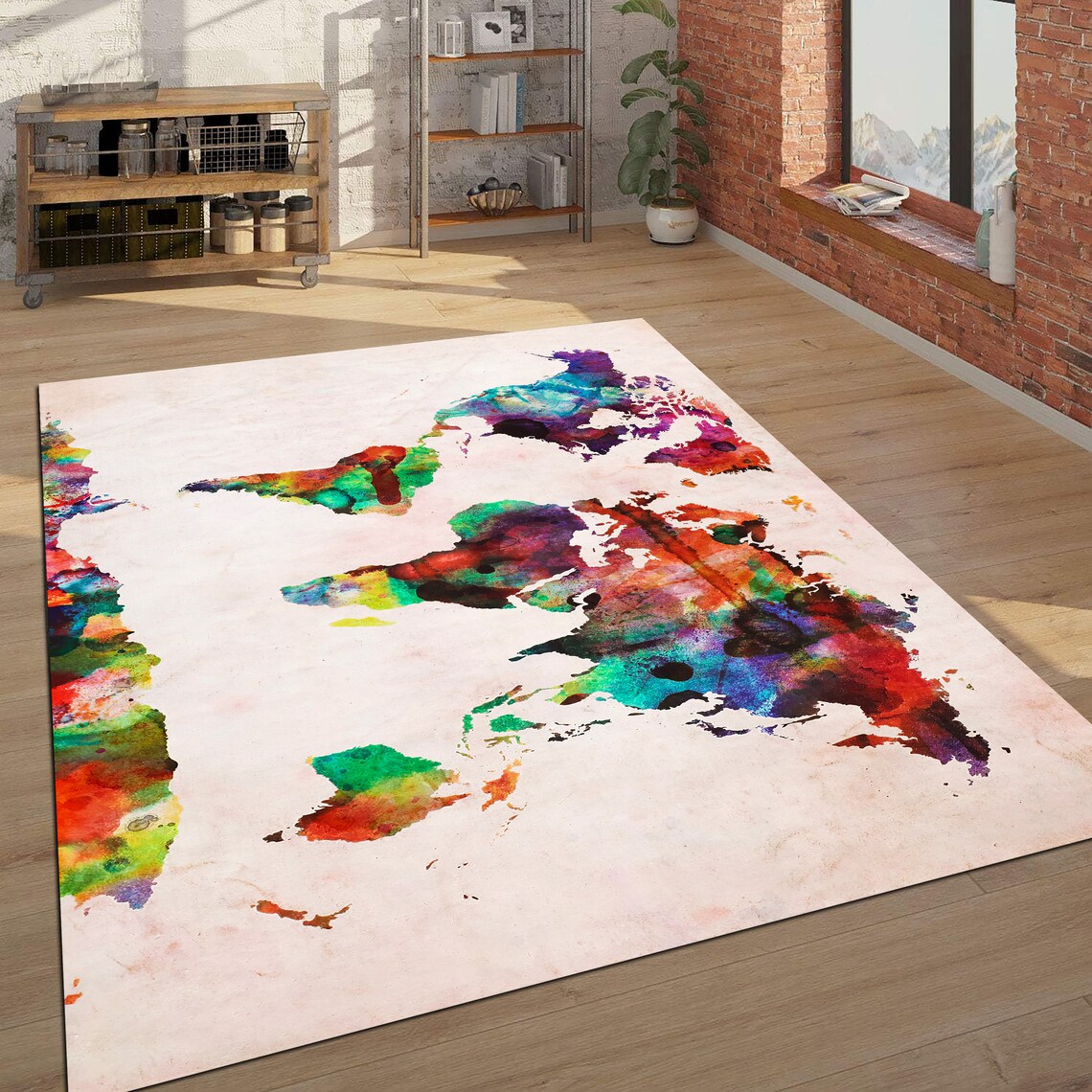 Colorful World Map Rug, Map Carpet, Modern Rug, Design Rug, Modern Rug ...