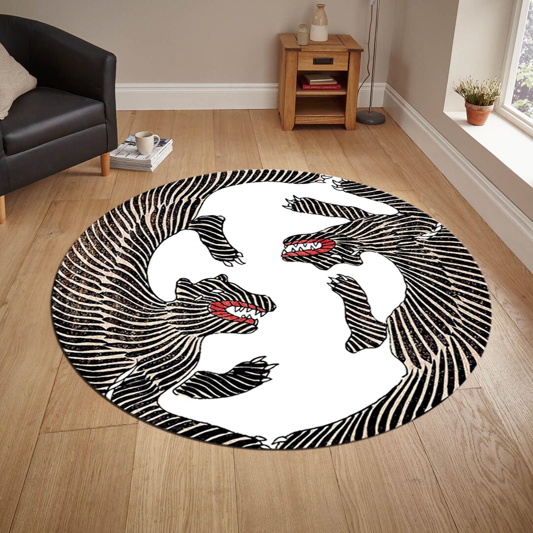 Japanese Tiger Round Rug, Vintage Oriental Art, Cotton Rug - Etsy