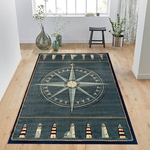 Lighthouse Nautical Rug, Compass Design, Compass Rug,Rug Decoration,Salon Decor,Dining Room Decor,Fantastic Rug,Area Rug,Custom Rug,Non Slip