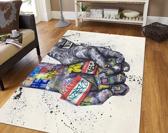 Banksy Graffiti Hands Rug, Non-Slip Street Art Rug