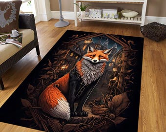 Alfombra de zorro gótico, estilo rústico oscuro botánico, decoración de bosque místico
