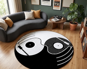 Yin Yang Rug,Classic Record Rug,Round Rug,Music Rug,Music Room Rug,Personalized Rug,Awesome Rug,Unique Rug,Area Rug,Gift for Him