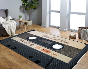 Personalized Cassette Tape Rug, 90s Retro Music Decor