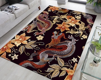 Asian Dragon Cotton Rug, Living Room Decor