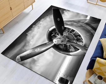Airplane Decor Rug, Airplane Prop Art, Flight Mat, Plane Engine Photo Carpet, Pilot Gift Vintage Airplane Photo Graduation Gift, Non Slip