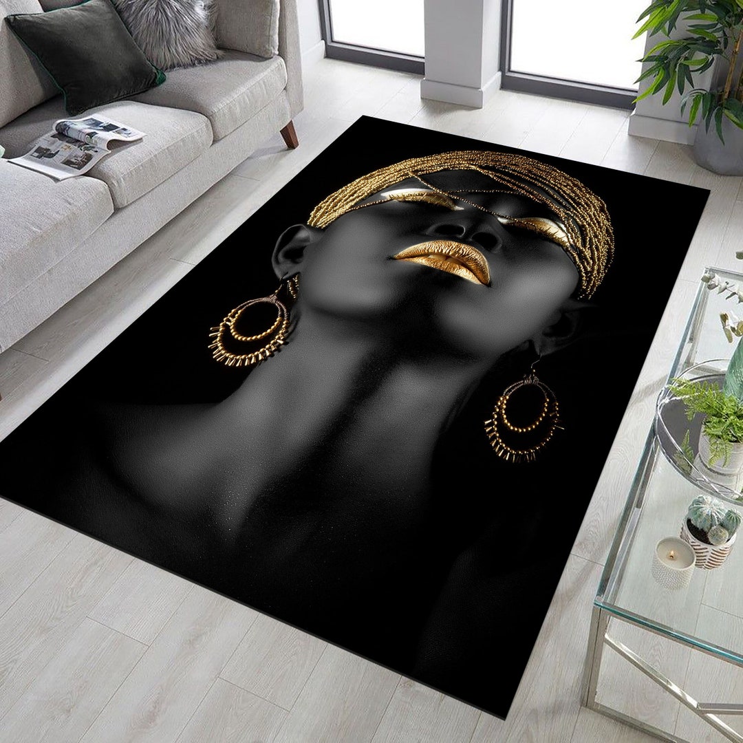 Gold Black Woman Rug, Woman Patterned Rug, African Women Carpet ...