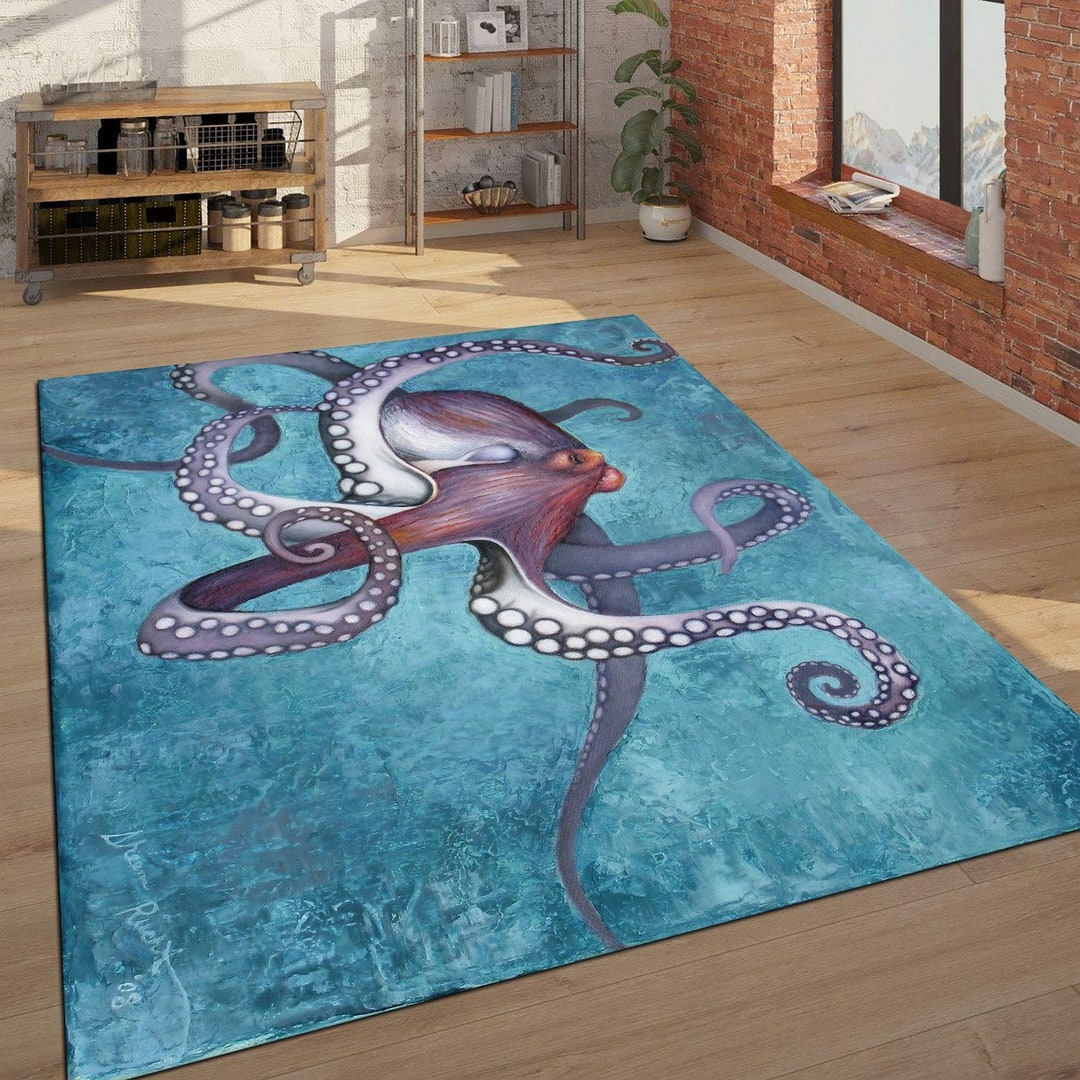 Octopus Area Rug, Modern Coastal Home Decor - Etsy