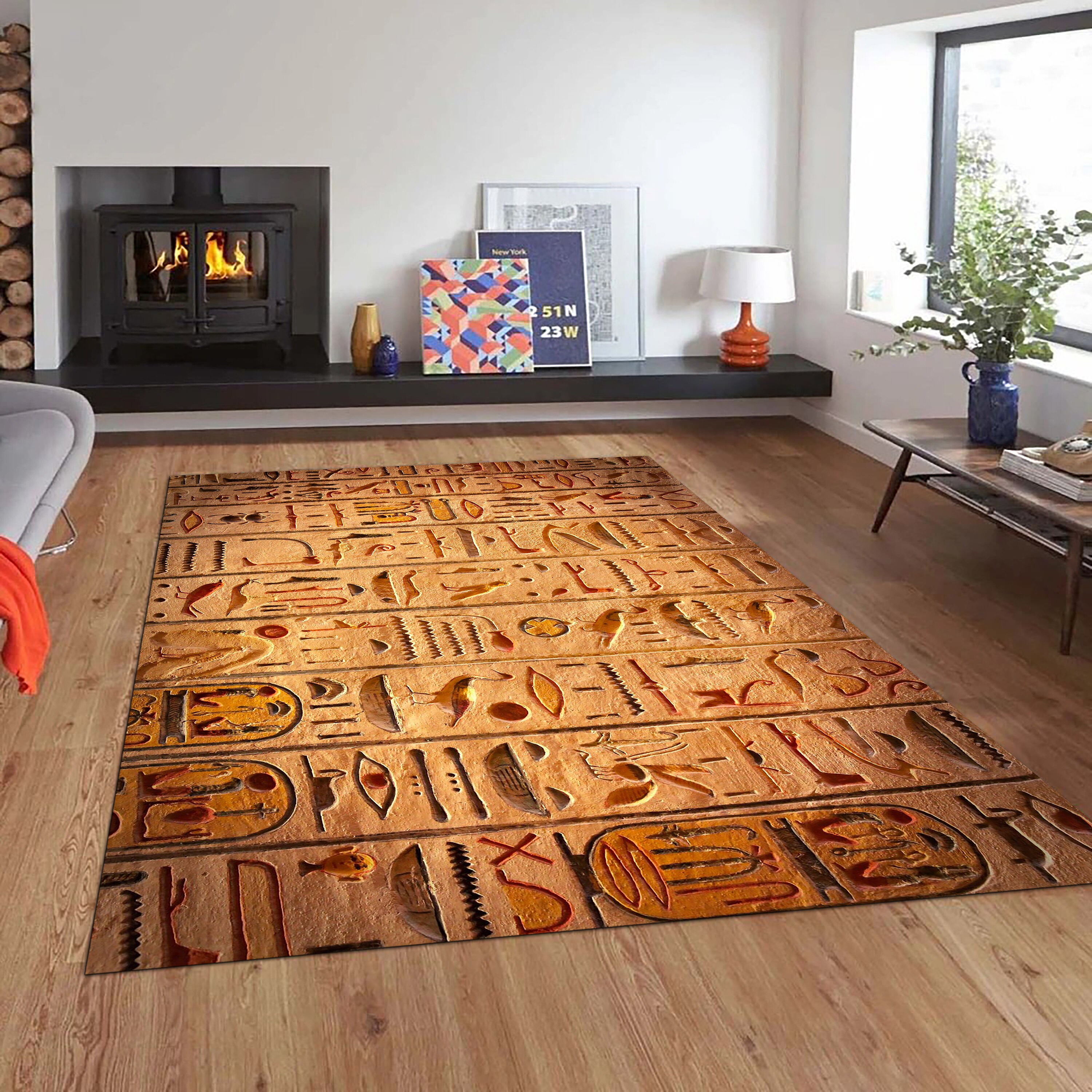 Egyptian Hieroglyph Area Rug, Ancient Design, Custom Cotton Rug - Etsy