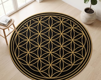 Flower of life, Sacred Geometry Rug, Flower of life Rug, Spiritual Rug,Floor Rug, Large Rugs, Sacred Geometry Decor Rug, Black and Gold Rugs