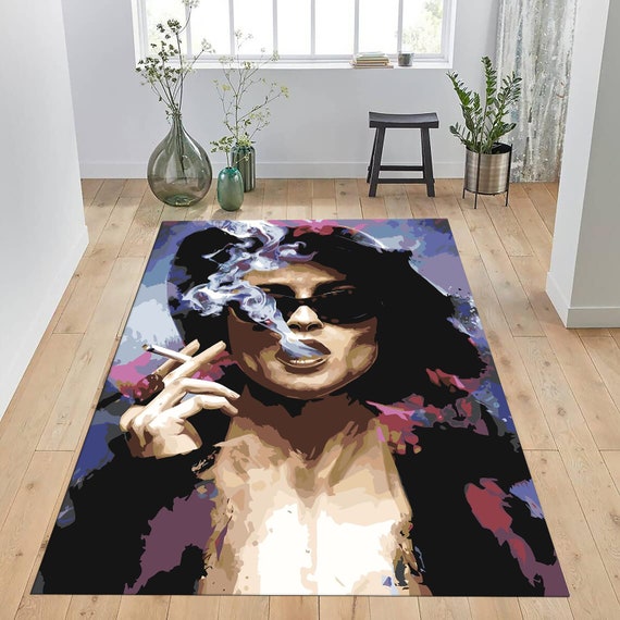 Abstract Smoking Woman Portrait Rug, Modern Art Decor