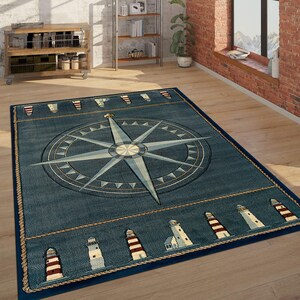 Tappeto nautico a forma di faro, design a forma di bussola, tappeto a forma di bussola, decorazione per tappeti, arredamento per saloni, arredamento per sale da pranzo, tappeto fantastico, tappeto per area, tappeto personalizzato, antiscivolo immagine 6