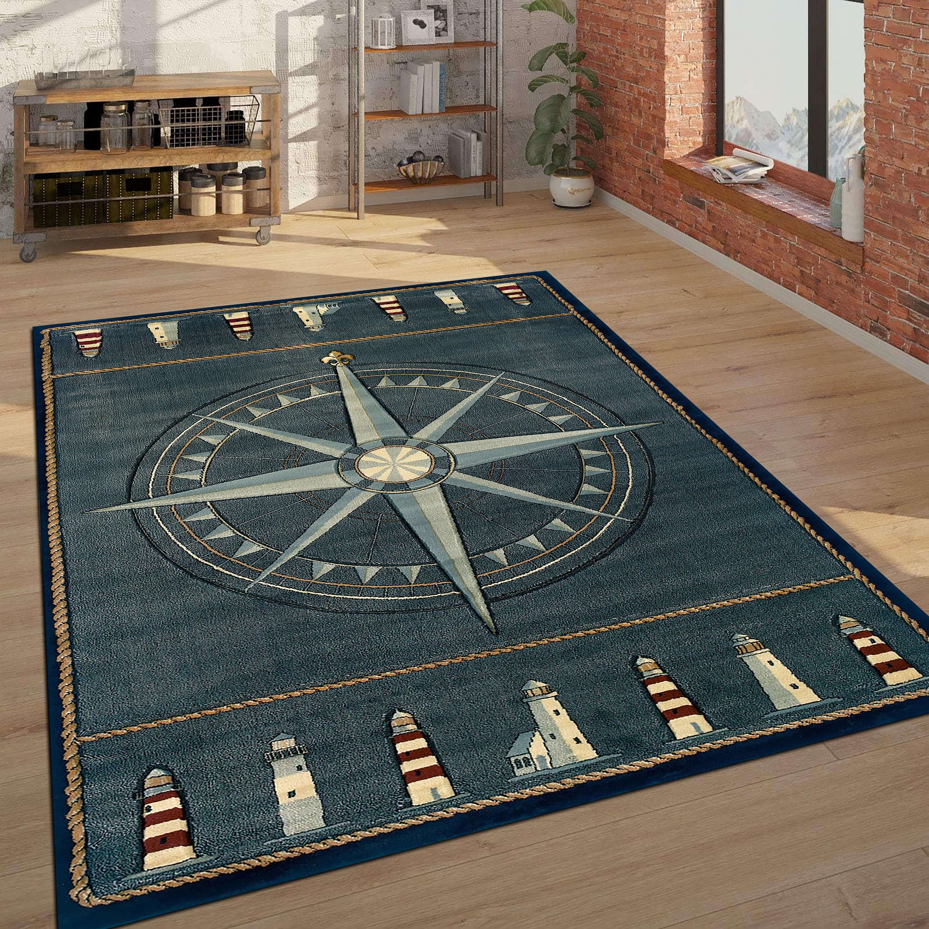 Lighthouse Nautical Rug, Compass Design, Compass Rug,rug Decoration ...