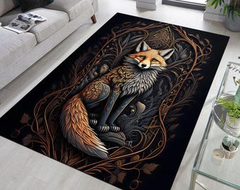 Alfombra de zorro botánico, decoración gótica Forestcore, alfombra Cottagecore oscura