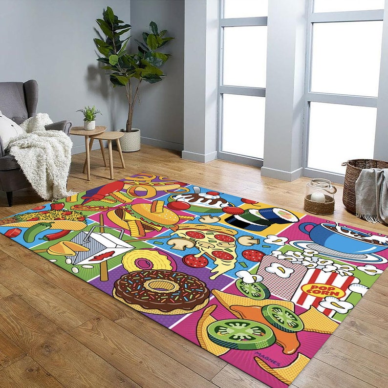 Snacks Rug Pop Art Food Rug, Modern Kitchen Decor, Cotton Base - Etsy