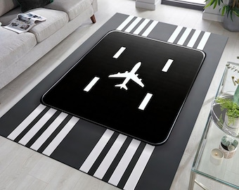 Airport Runway Rug, Kids Aviation Decor, Cotton Soft Pile