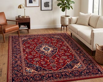 Red Turkish Area Rug, Traditional Medallion, Vintage Floor Decor
