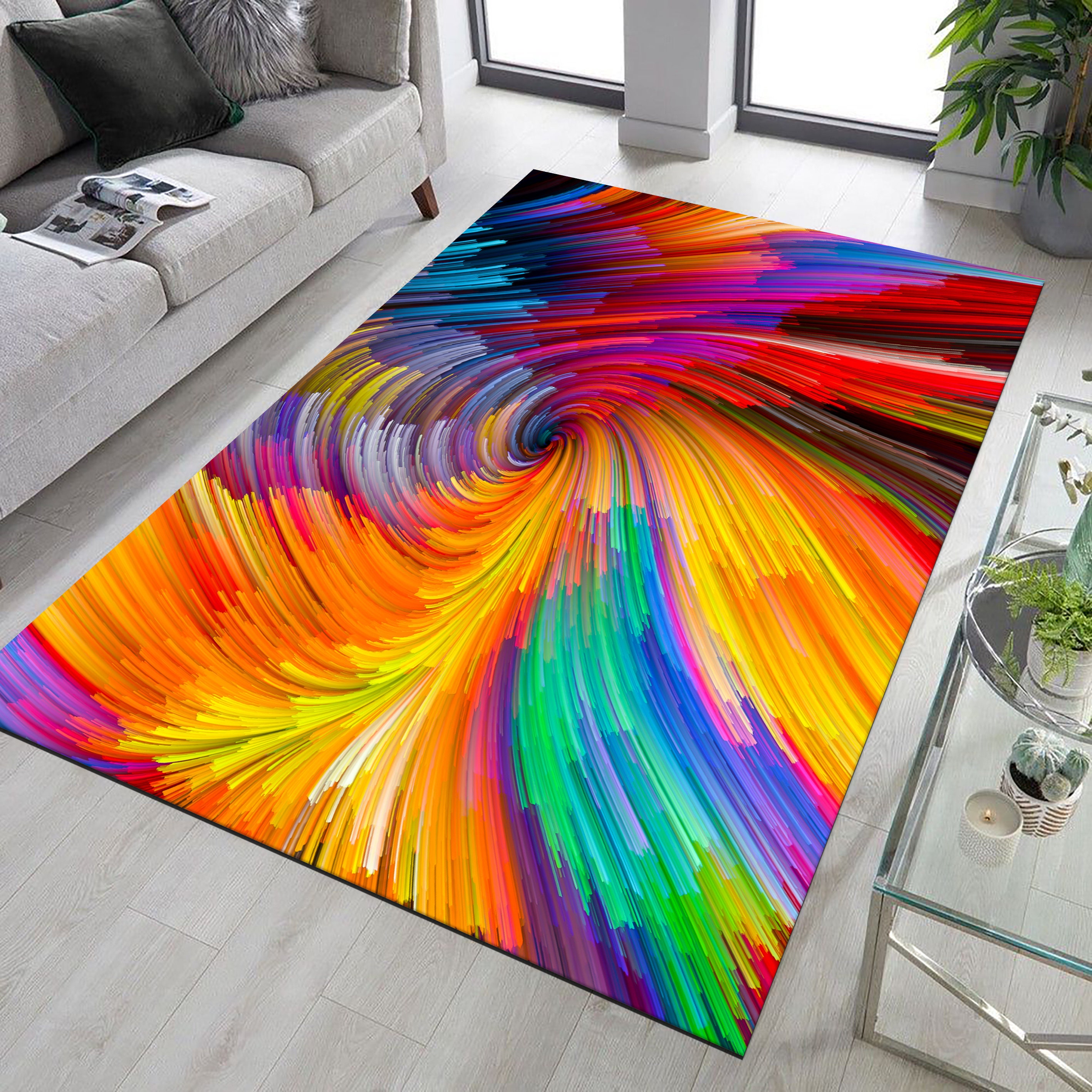 Colorful Rug, Abstract Watercolor Rug, Rainbow Carpet, Non Slip High ...
