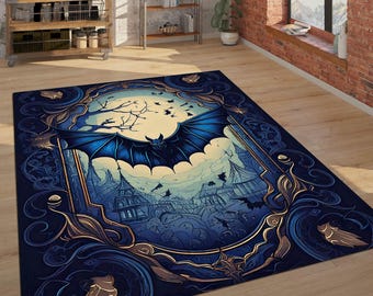 Bat Gothic Rug, Dark Academia Decor, Cotton Microfiber