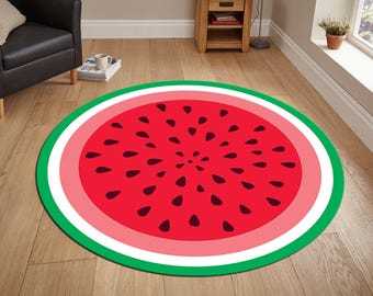 Watermelon Rug, Round Kitchen Carpet, Fruit Decor, Play Room Decor Cute Nursery Play Mat, Kids Room Rug, Housewarming Gift, Area Rug Gift