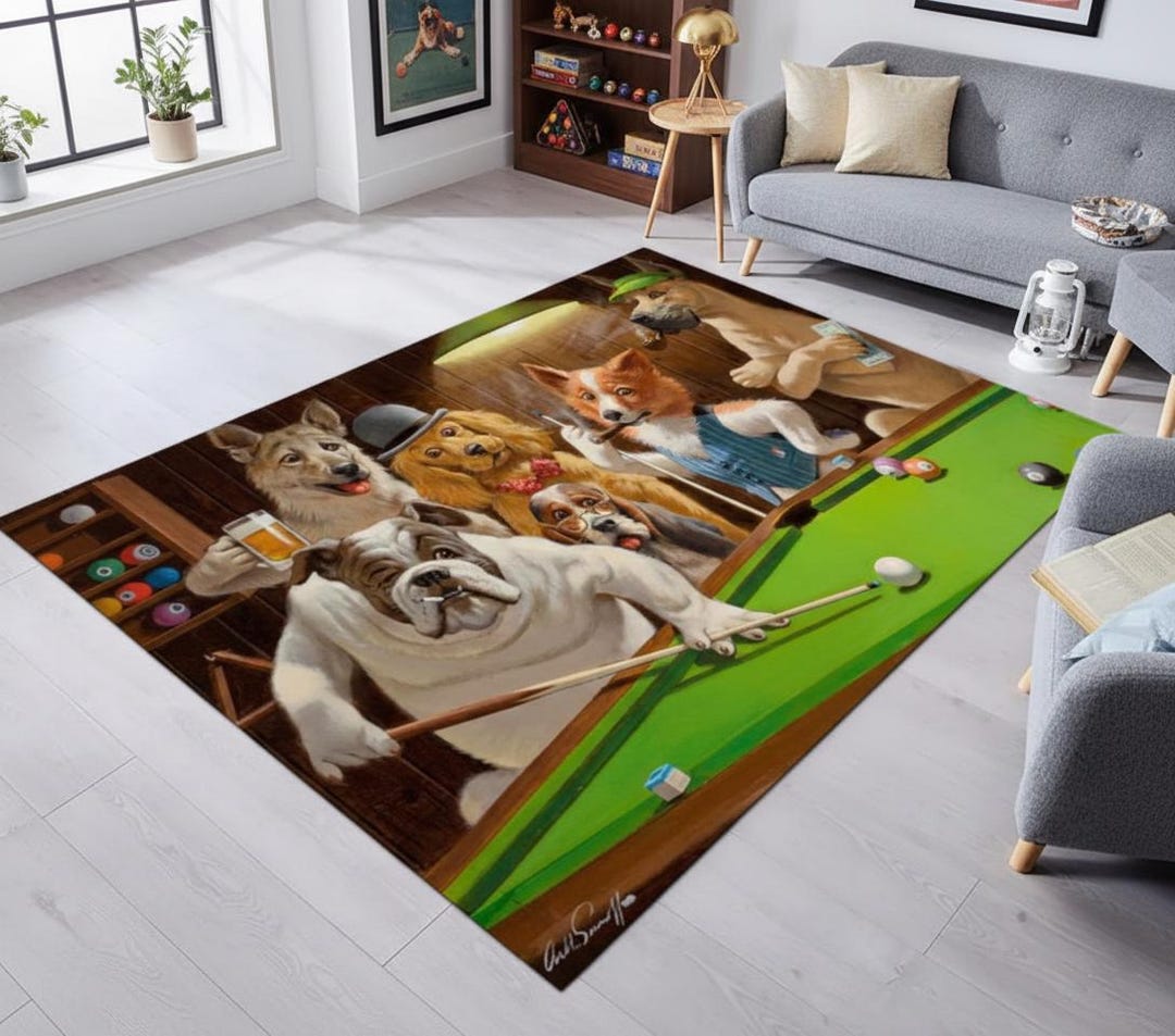 Dogs Playing Pool Rug, Funny Bar Decor, Billiard Room Rug - Etsy