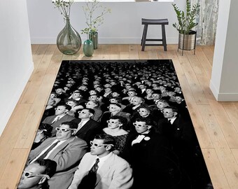 3D Movie Audience Rug, Vintage Photography, Cinema Decor