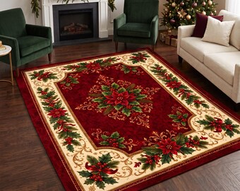 Christmas Patchwork Plaid Area Rug, Holiday Living Room Carpet