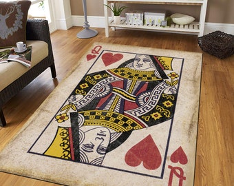 Queen of Hearts Card Rug, Abstract Poker Decor